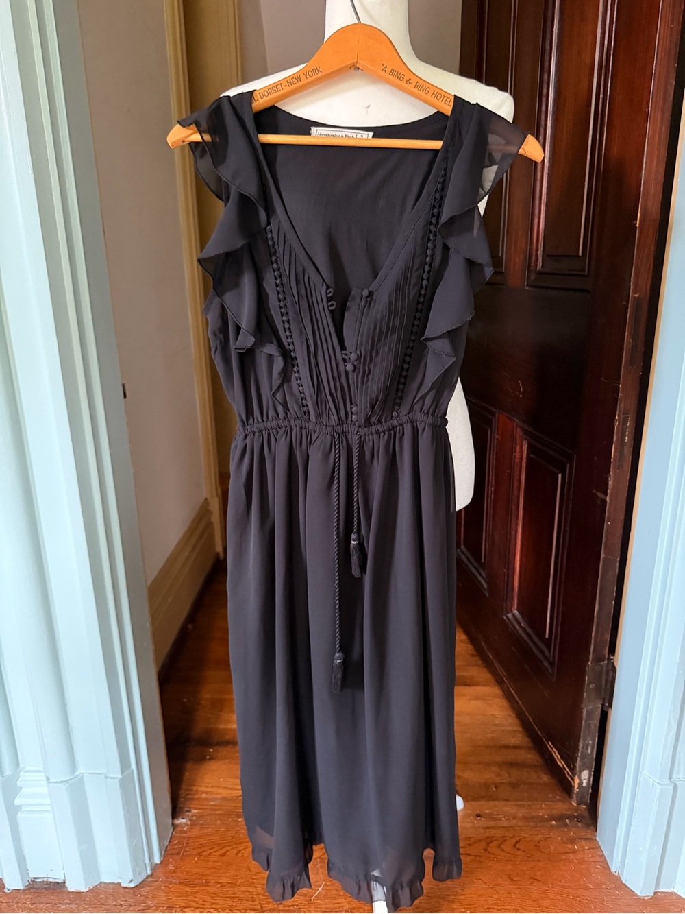 Abercrombie and fitch Black Ruffle Midi Dress